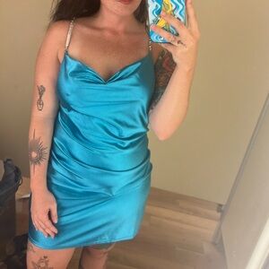 Sleek Blue Satin Slip Dress